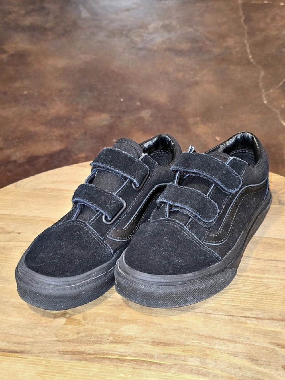 VANS Old Skool V Black Black Black Kids Size 2 Hook-and-loop Sneakers